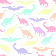 Seamless pattern with cartoon dinosaurs. 