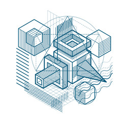 Isometric abstract background with lines and other different ele