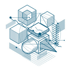 Isometric linear abstract vector background, lined abstraction.