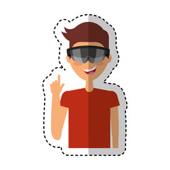Person with augmented reality glasses vector illustration design