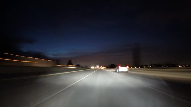 Predawn freeway car mount driving time lapse on the 210 East in Southern California.