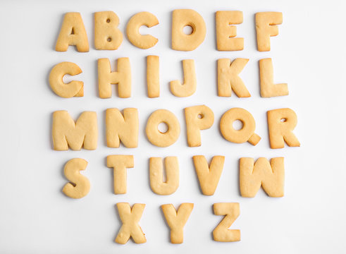 Cookie alphabet on white background