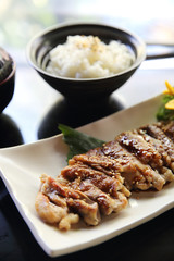 chicken teriyaki set with rice and soup japanese food