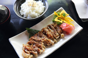 chicken teriyaki set with rice and soup japanese food