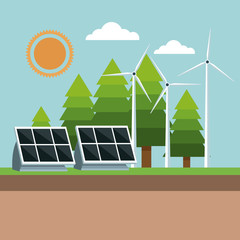 solar panel and windmills eco friendly vector illustration eps 10