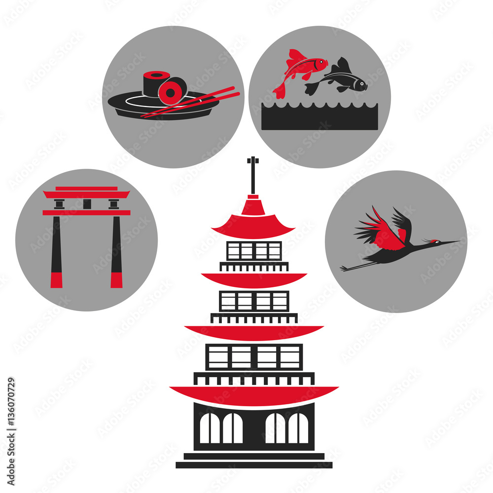 Canvas Prints pagoda traditional building japanese architecture emblem icons vector illustration