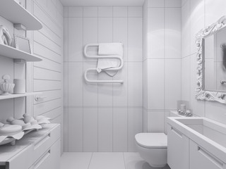 3d illustration of a design bathroom interior in classic style