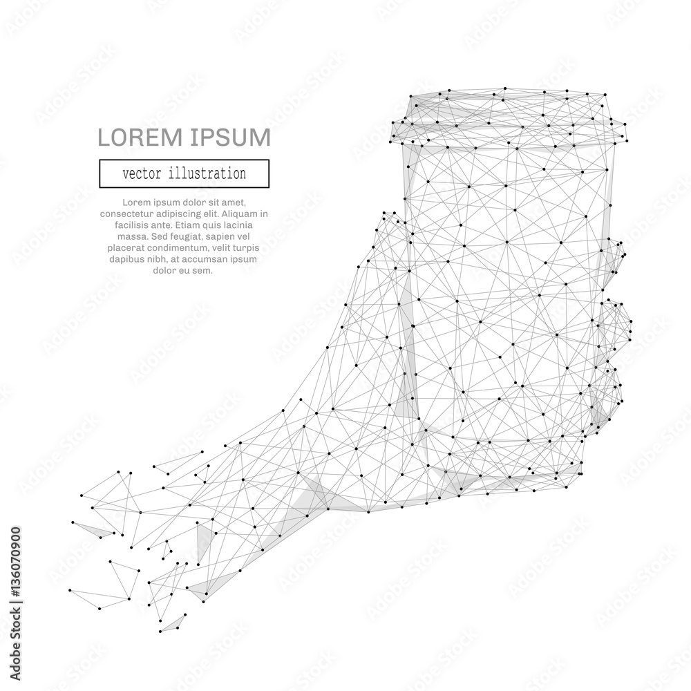 Poster abstract hand holding coffee pawn polygonal, geometry triangle. light connection structure. low poly