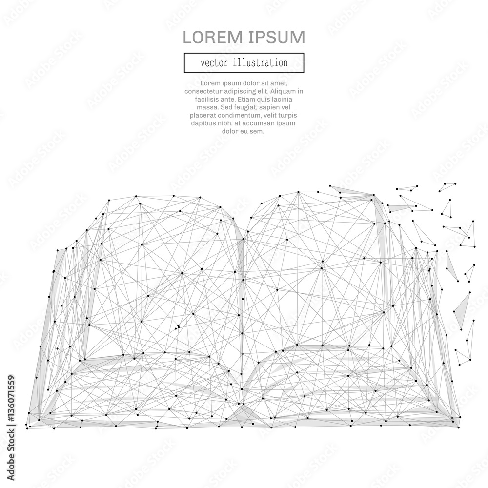 Aufkleber Abstract open book polygonal, geometry triangle. Light connection structure. Low poly vector background. Business concept