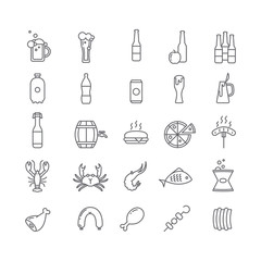 Icons of beer and dishes.