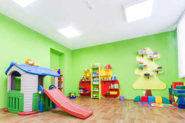 Green game room in the kindergarten