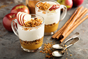 Yogurt and applesauce parfait with granola