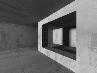 Dark basement empty room interior. Concrete walls