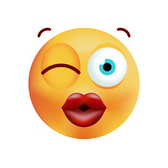 Cute Kissing and Winking an Eye Emoticon on White Background . Isolated Vector Illustration 