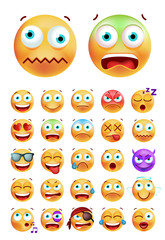 Set of Cute Emoticons on White Background . Isolated Vector Illustration 