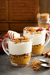 Yogurt and applesauce parfait with granola