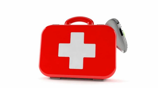 First aid kit with shield isolated on white background