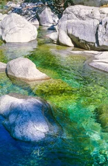 Tapeten Kolke (natürliches Becken) im Tal des Flusses Tavignano, Hängebrücke, Haute-Corse, Korsika, Frankreich, Europa © Carola Vahldiek