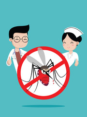 Doctors and nurses No mosquito sign, Vector cartoon