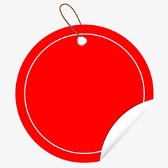 Red Circle Tag or label with Curl Effect, isolated on white
