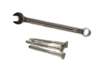Hex wrench and screws on the white background