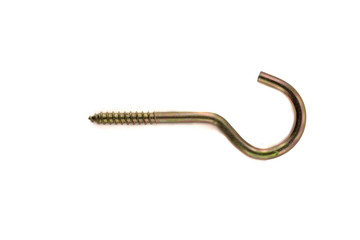 Metal hook screw on white background