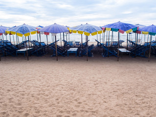 Beach umbrella crowded along the beach