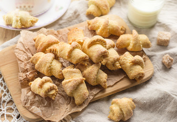 Shortcrust pastry crescent rolls croissants with brown sugar