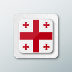 Square button with the national flag of Georgia with the reflection of light. Icon with the main symbol of the country.