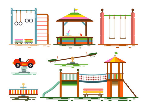 Vector Kids Playground Flat Design Icons