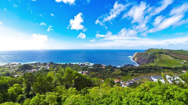 Picturesque view of South coast of Sao Miguel island, Azores, Portugal. Time Lapse. 4K UltraHD