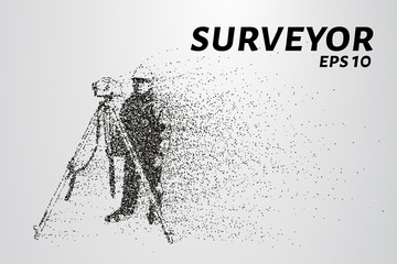 Surveyor of the particles. The silhouette of the surveyor consists of circles and points. Vector illustration