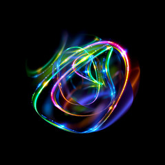 Abstract neon background. luminous swirling. Glowing spiral cover. 
Black elegant. Halo around. Power isolated. Sparks particle.
Space tunnel. Glossy jellyfish. LED color ellipse. Glint glitter