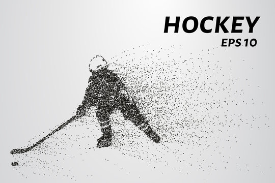 Hockey from the particles. Silhouette of a hockey player consists of circles and points. Vector illustration