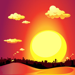 red city sunset - vector illustration