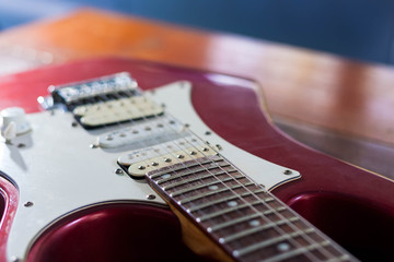 Fototapeta na wymiar Electric guitar on wooden table