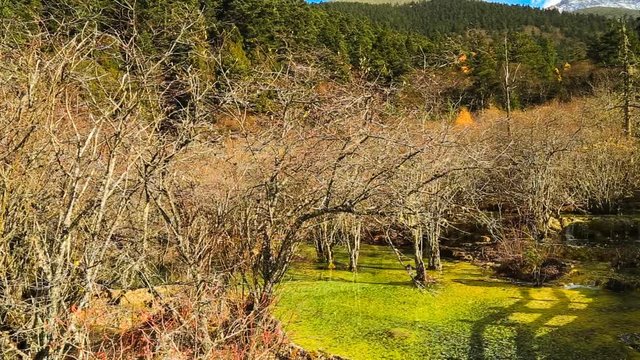 Huanglong Mountain with beautiful nature calcification pool ,waterfalls,lake in Sichuan , China