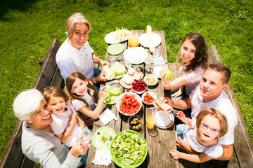 Big Family Having A Picnic In The Garden