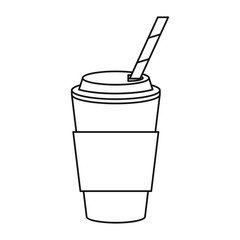cup coffee take away with cap straw thin line vector illustration eps 10