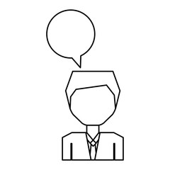 businessman with speech bubble character isolated icon vector illustration design