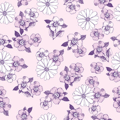 Floral seamless pattern with hand drawn flowers for textile, wallpapers, gift wrap. Vector illustration.