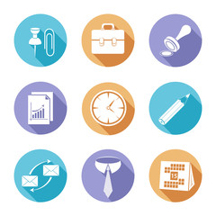 Set of nine icons on a theme office work