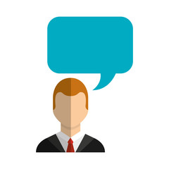 businessman with speech bubble character isolated icon vector illustration design