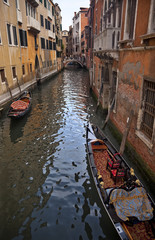 Fototapeta na wymiar Small Side Canal Bridge Gondola Venice Italy