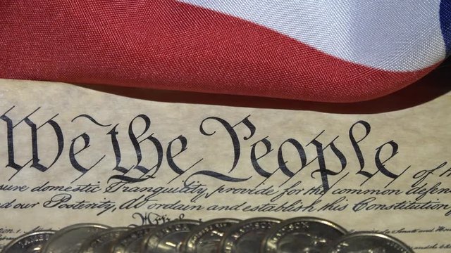 United States Bill of Rights Preamble to the Constitution and American Flag