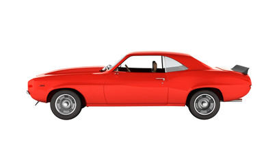 Fototapeta na wymiar Muscle car side view without shadow on white background 3d