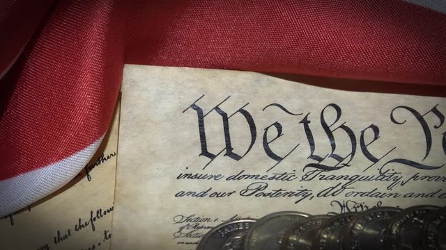 United States Bill of Rights Preamble to the Constitution and American Flag