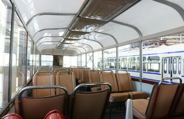 Obraz premium Old time bus cabin with seats