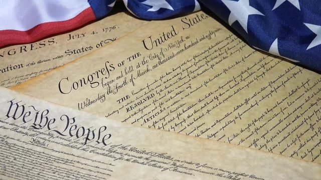 United States Bill of Rights Preamble to the Constitution and American Flag