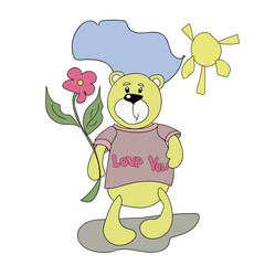 Cute little bear cartoon hand drawn vector illustration. Can be used for baby t-shirt print, fashion print design, kids wear, baby shower celebration greeting and invitation card.